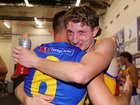 Willem Duursma embraces Elliot Yeo after West Coast’s win on Sunday.