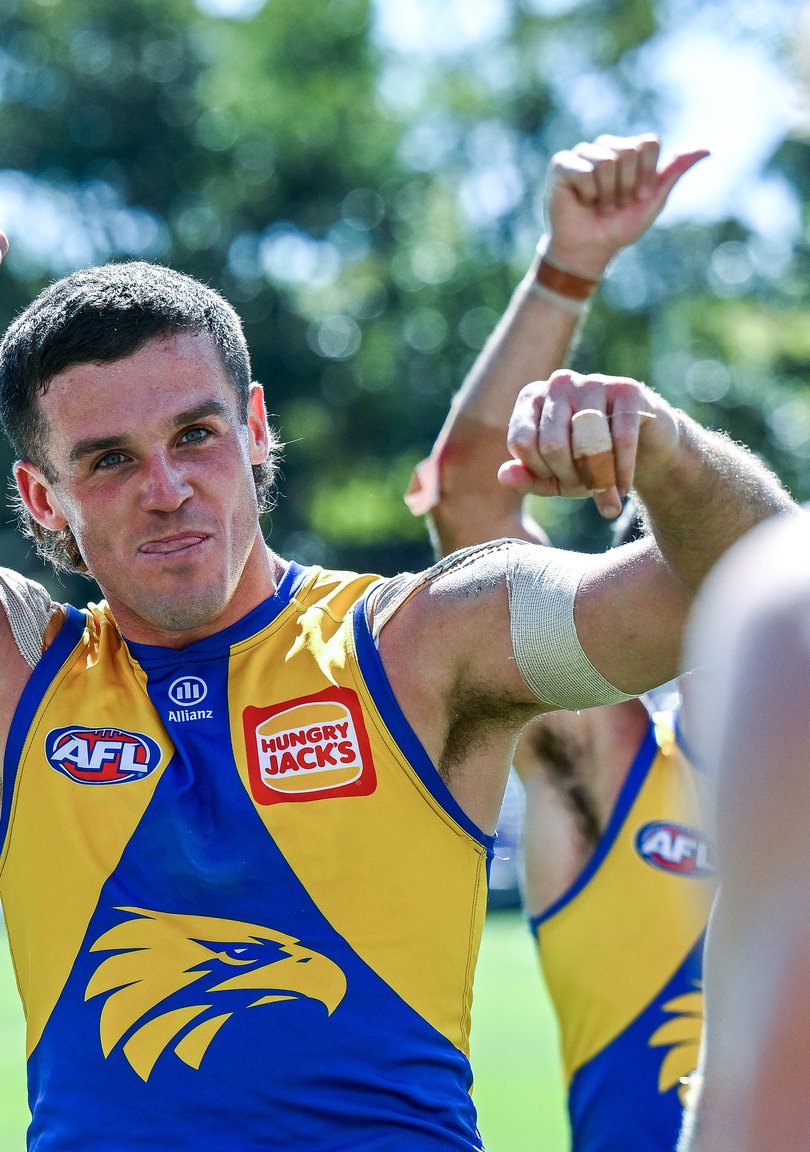 Jake Waterman celebrates the Eagles win.