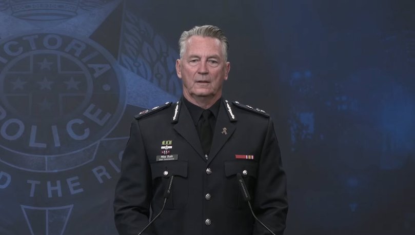 Victoria Police giving a press conference on the death of missing fugutive Dezi Freeman this morning. Chief Commissioner Mike Bush gives an update. Picture: Victoria Police