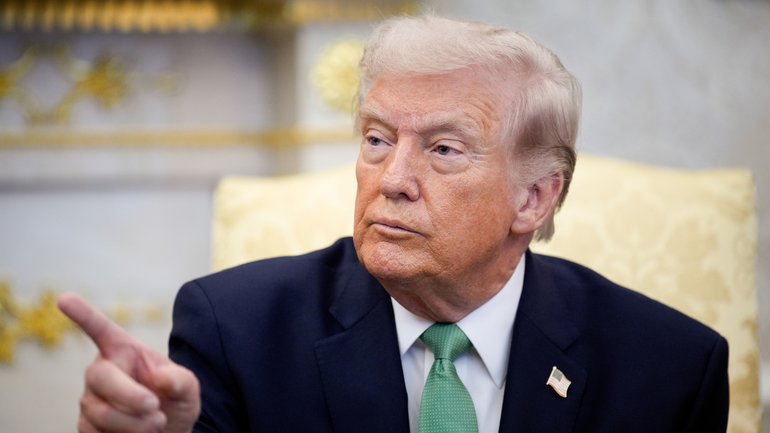 US President Donald Trump during a meeting with Micheal Martin, Ireland's prime minister, not pictured, in the Oval Office of the White House in Washington, DC, US, on Tuesday, March 17, 2026. The Irish prime minister is in Washington today meeting with lawmakers, a bipartisan St. Patrick's Day tradition. Photographer: Yuri Gripas/Abaca/Bloomberg