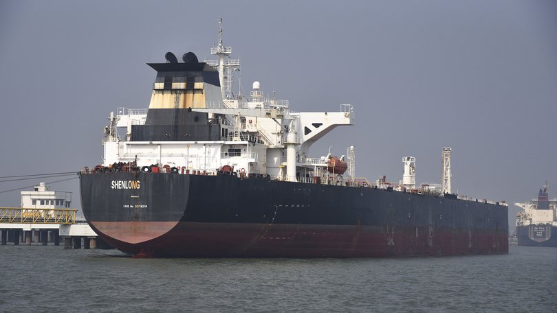 A Liberian-flagged tanker carrying crude oil arrives in India after sailing through the Strait of Hormuz.