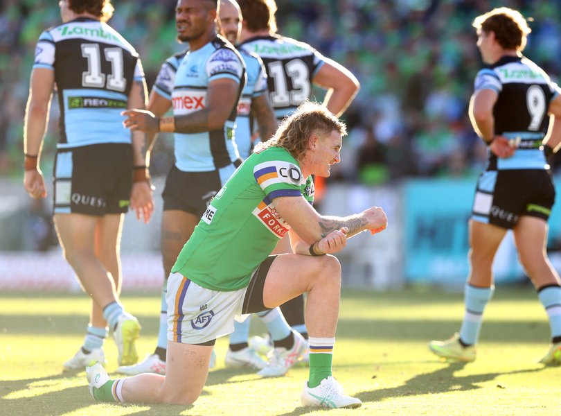 Noah Martin looks dejected after the loss to Cronulla.