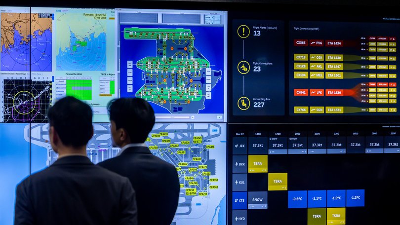 Dashboard at Integrated Operation Center (IOC) at Cathay City in Hong Kong.