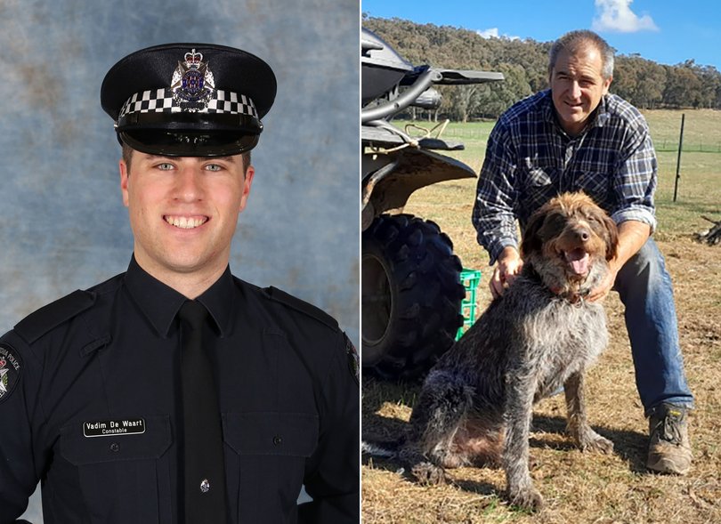 (Left) Senior Constable Vadim De Waart-Hottart poses for a picture in his Victoria Police uniform in Melbourne, VIC, Australia and (Right) detective Leading Senior Constable Neal Thompson.
