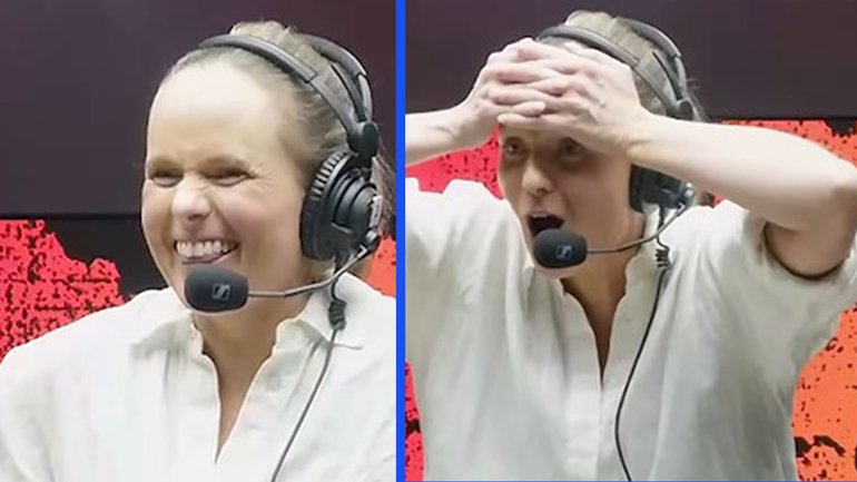 Emma Lawrence calling the Cronulla-Dolphins game.