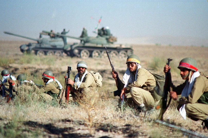 Soldiers of Iranian elite forces participating in the largest-ever war games near the Iran-Afghan border in 1998. 