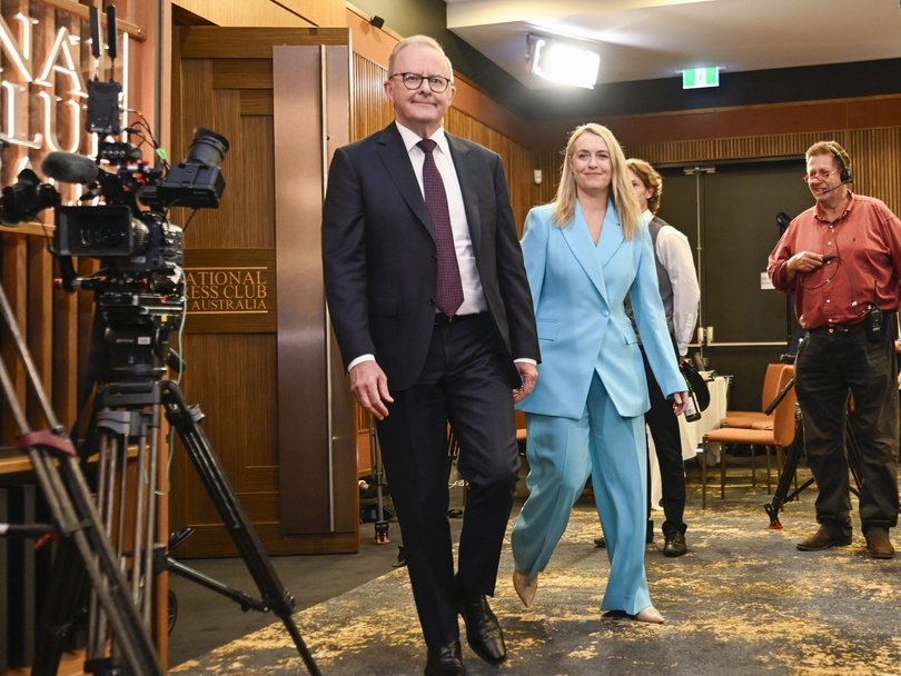 Prime Minister Anthony Albanese and his wife Jodie Haydon arrive at the National Press Club. 