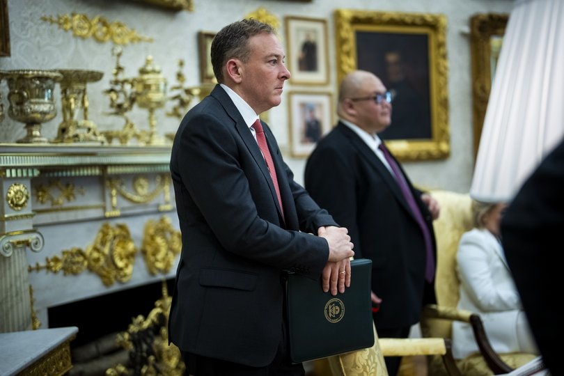 EPA Administrator Lee Zeldin looks on as President Donald Trump speaks before signing an executive order in the Oval Office of the White House on Wednesday.