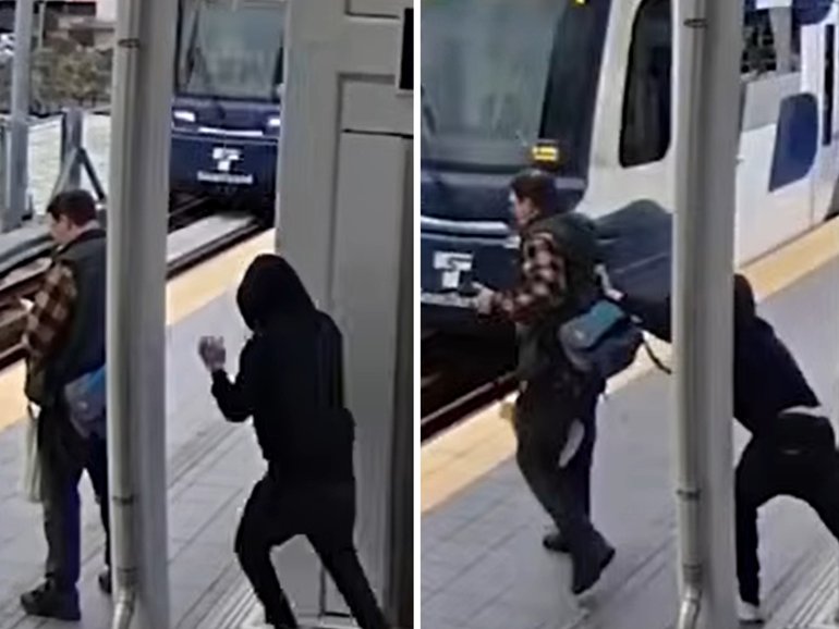 Video footage shows a horrifying encounter at a train station in Seattle.