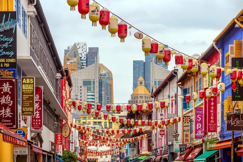 Chinatown Singapore city street view.