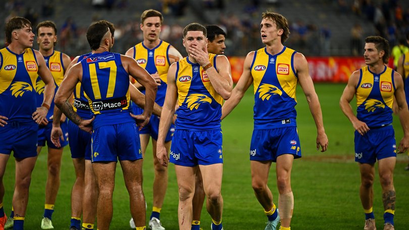 Harry Schoenberg of the Eagles looks dejected.