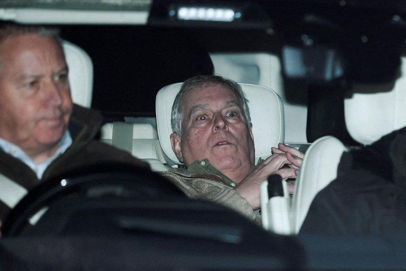Andrew Mountbatten Windsor seen leaving Aylsham Police Station after his arrest. 