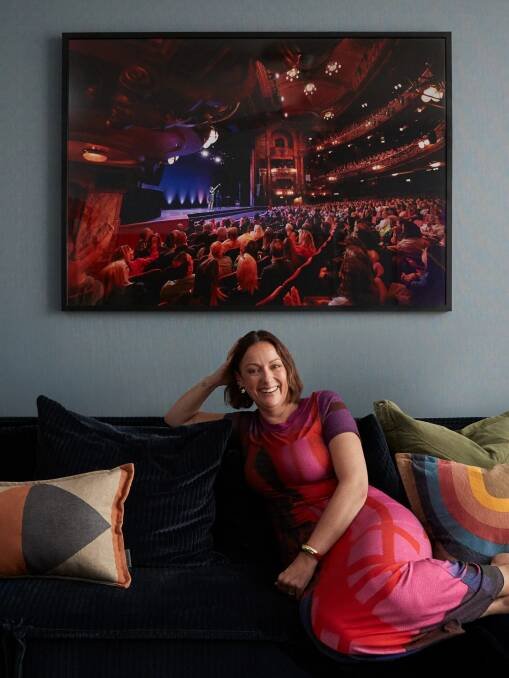 The custom-made Harbro sofa in the lounge room. Picture Julie Adams/Marie Claire/Instagram