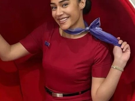 Lucinta Evans in her Virgin Australia work uniform.