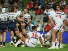 SYDNEY, AUSTRALIA - APRIL 04: Jake Clifford of the Cowboys celebrates scoring a try during the round five NRL match between St George Illawarra Dragons and North Queensland Cowboys at UOW Jubilee Oval, on April 04, 2026, in Sydney, Australia. (Photo by Mark Metcalfe/Getty Images)