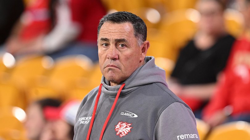 BRISBANE, AUSTRALIA - JUNE 06: Coach Shane Flanagan of the Dragons is seen during the warm up before the round 14 NRL match between Dolphins and St George Illawarra Dragons at Suncorp Stadium, on June 06, 2025, in Brisbane, Australia. (Photo by Bradley Kanaris/Getty Images)