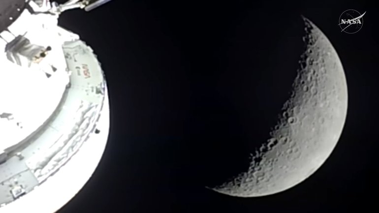 NASA Artemis mission. Views as the mission passes by the moon on Tuesday morning 