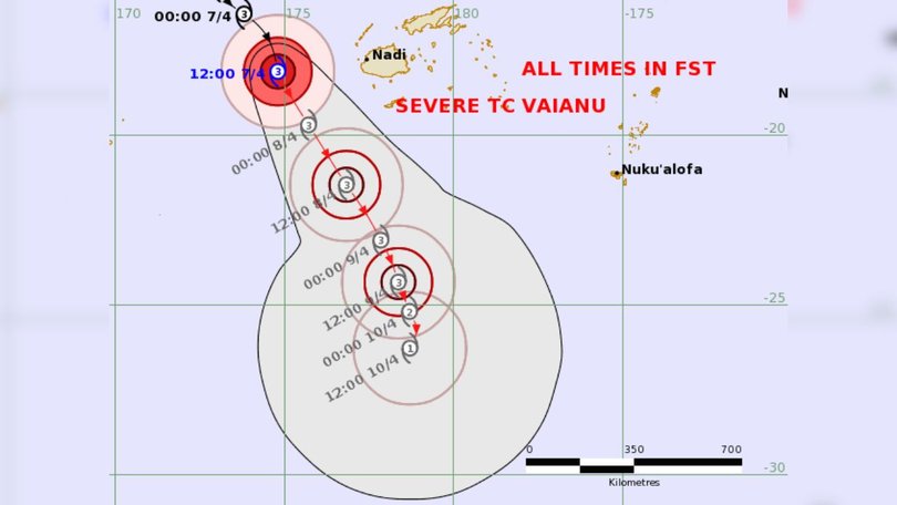 Fiji’s weather service released the track map of severe Tropical Cyclone Vaianu as it heads south towards New Zealand.