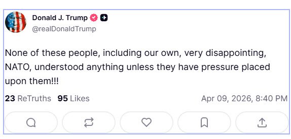 Donald Trump's Truth Social post on April 9.