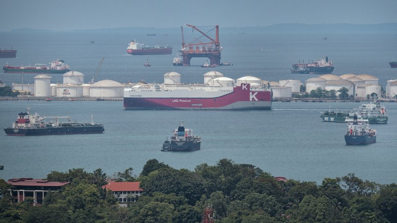 A LNG tanker at a storage terminal in Singapore. 
