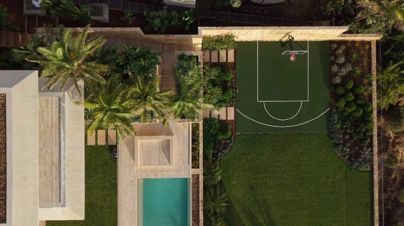 Aerial view of the basketball half-court and pool. Picture Instagram/J Group Projects