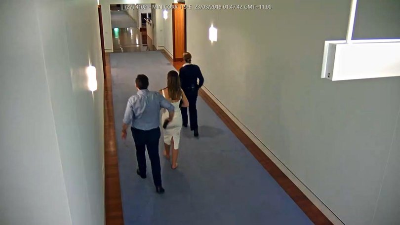 CCTV of Brittany Higgins and Bruce Lehrmann inside Parliament House.