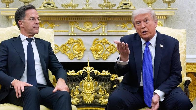 NATO Secretary General Mark Rutte and Donald Trump have had a tense meeting at the White House. (AP PHOTO)