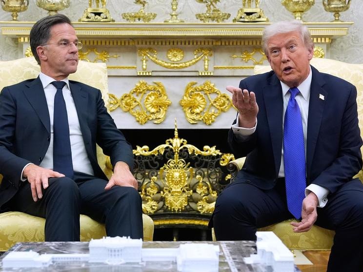 NATO Secretary General Mark Rutte and Donald Trump have had a tense meeting at the White House. (AP PHOTO)