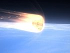 A NASA rendering shows the Orion spacecraft passing through Earth’s atmosphere. 