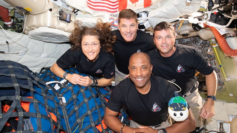 Mission Specialist Christina Koch, Mission Specialist and Canadian Space Agency astronaut Jeremy Hansen, Mission Commander Reid Wiseman and Pilot Victor Glover.