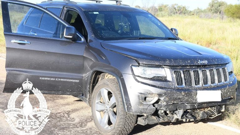 Police say they haven't found any evidence to indicate the damaged car struck a kangaroo. (HANDOUT/NORTHERN TERRITORY POLICE FORCE)