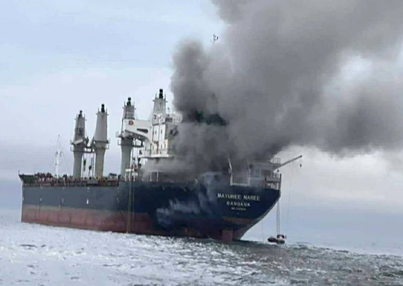 Thai-flagged cargo ship Mayuree Naree was hit by Iranian missiles in the Strait of Hormuz, Iran in March