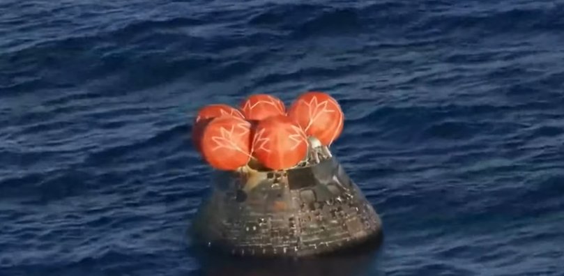 The Artemis astronauts wait in Orion before being cleared to leave.