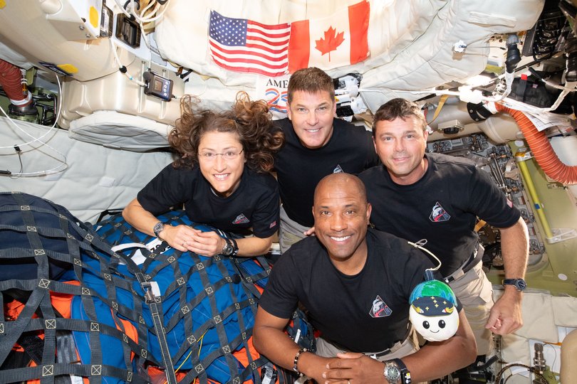 Mission Specialist Christina Koch, Mission Specialist and Canadian Space Agency astronaut Jeremy Hansen, Mission Commander Reid Wiseman and Pilot Victor Glover.