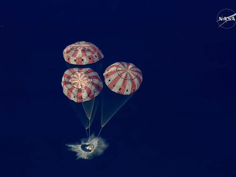 The Artemis II Orion capsule splashed down in the Pacific Ocean. 
