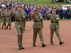 Corporal Ben Roberts-Smith, VC, MG (left), Corporal Daniel Keighran, VC and Corporal Mark Donaldson, VC march past the saluting dais at the National ANZAC Day ceremony in Canberra, 2014.