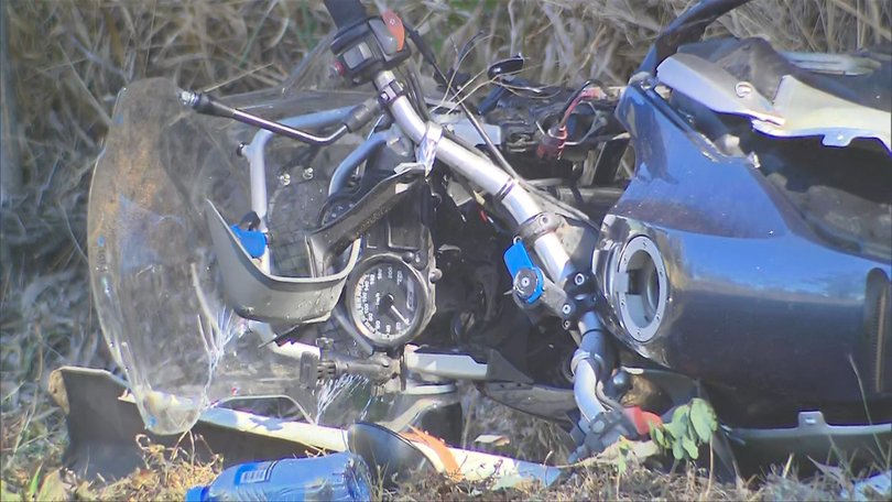 The motorcycle wreckage at the scene after the fatal crash in the Scenic Rim.
