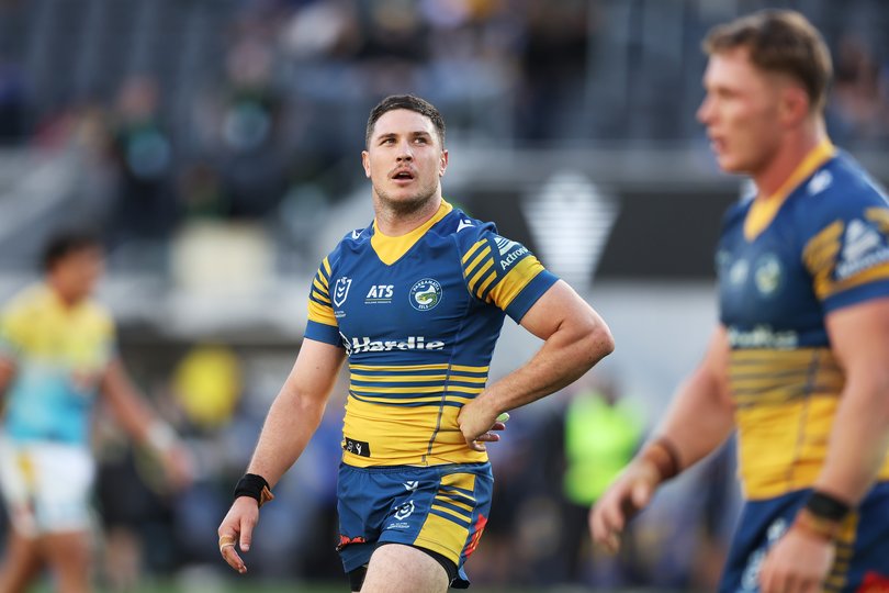 Mitchell Moses of the Eels looks dejected at full time.