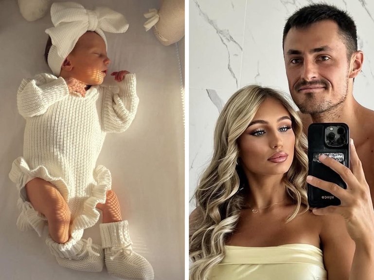 Aussie tennis ace Bernard Tomic and his girlfriend Keely Hannah have shocked fans with the reveal of their first child.