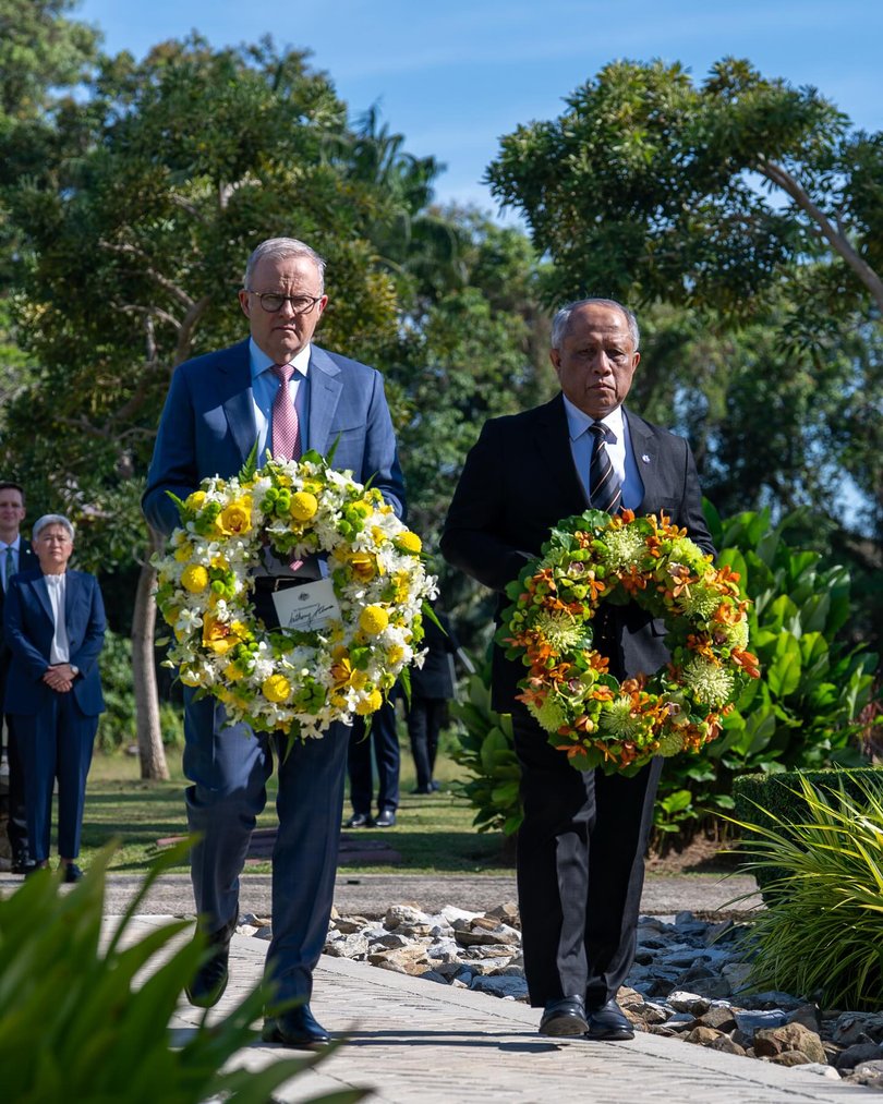 Prime Minister Anthony Albanese at the Brunei-Australia Memorial, Muara Beach.