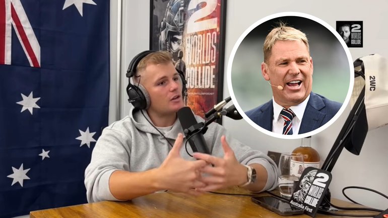 Jackson Warner claims his cricketing great father Shane (inset) died as a result of the COVID-19 vaccination.