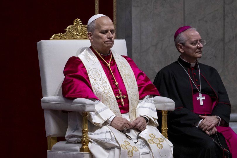  Pope Leo XIV presides over the Prayer Vigil for Peace at St Peter's Basilica, on Saturday.