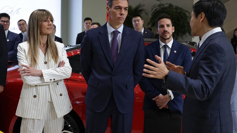 Spain's Prime Minister Pedro Sanchez and his wife Begona Gomez at the Xiaomi headquarters Beijing on Monday.