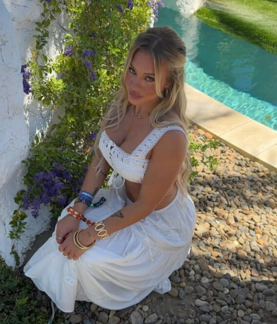 For day two, Hembrow went for a completely different vibe with a light and lacy two piece set.