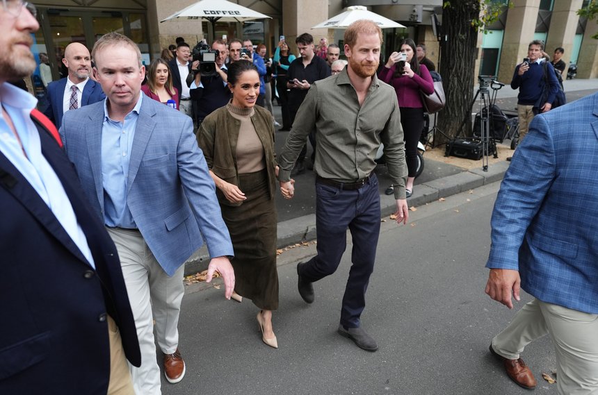 Prince Harry and Meghan leave the Australian National Veterans Arts Museum (Anvam) in Southbank.