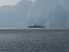 A navy vessel is seen sailing in the Strait of Hormuz.