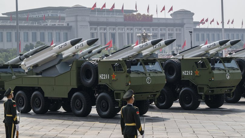 Chinese missile launchers are seen during a military parade.