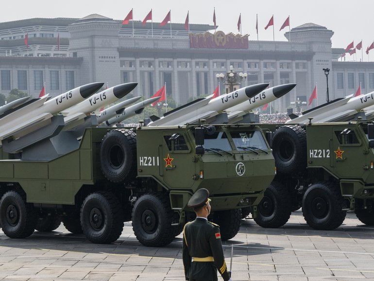 Chinese missile launchers are seen during a military parade.