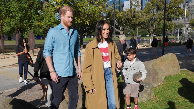 Meghan, Duchess of Sussex, and Prince Harry, Duke of Sussex take part in the Scar Tree Walk in Melbourne, Australia.