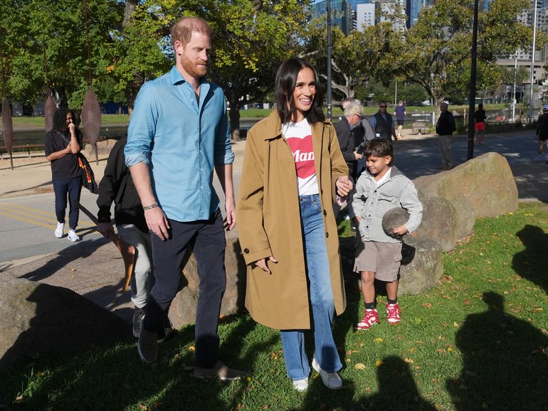 Meghan, Duchess of Sussex, and Prince Harry, Duke of Sussex take part in the Scar Tree Walk in Melbourne, Australia.